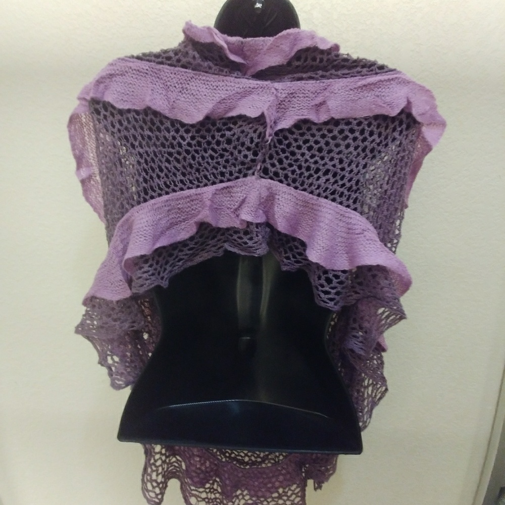 Crocheted Two Tone Ruffled Infinity Scarf - Picture 2 of 3